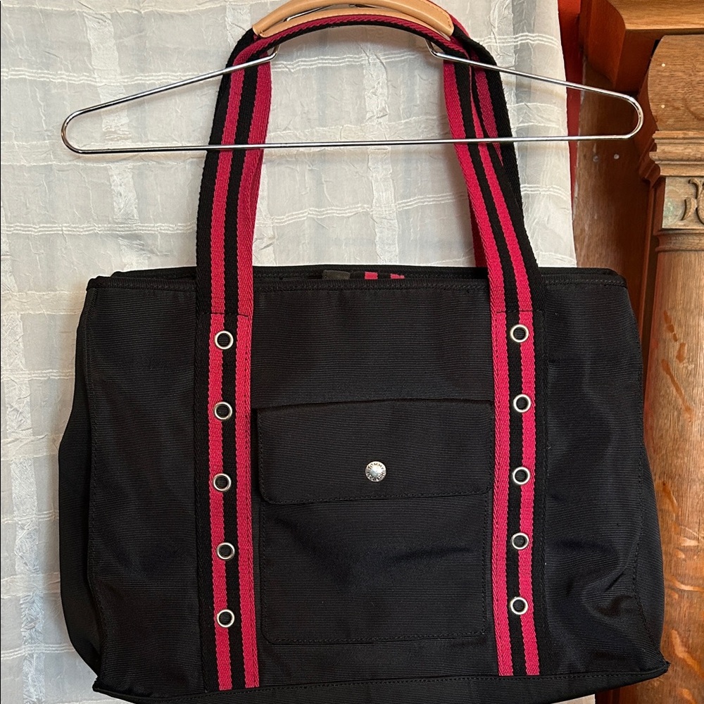 Stylish Tommy Hilfiger Black Tote Bag with Red Accents